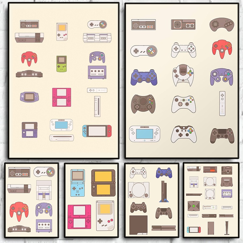 Gaming Console With Games - Poster su Tela dell'Evoluzione dei Videogiochi: